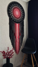 🖤 Mandala Boho em Macramê Vermelho Rubi – Transforme Sua Parede em uma Obra de Arte